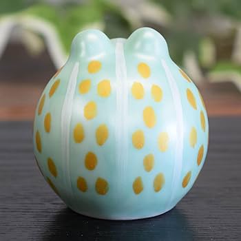 Amazon.co.jp: 和座の蔵 開運 カエル 置物 九谷焼 玉かえる 水色 陶器